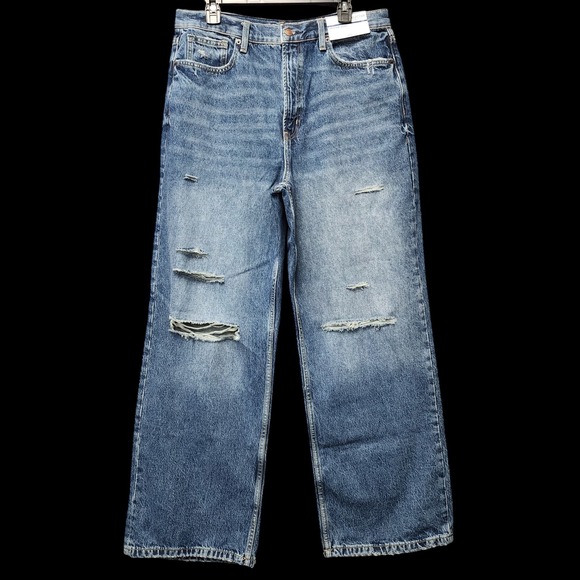 Arizona Jean Company Denim - Arizona‎ Skater Jean Womens Sz 15 Blue Distressed Wide Leg Slouchy High Rise NEW